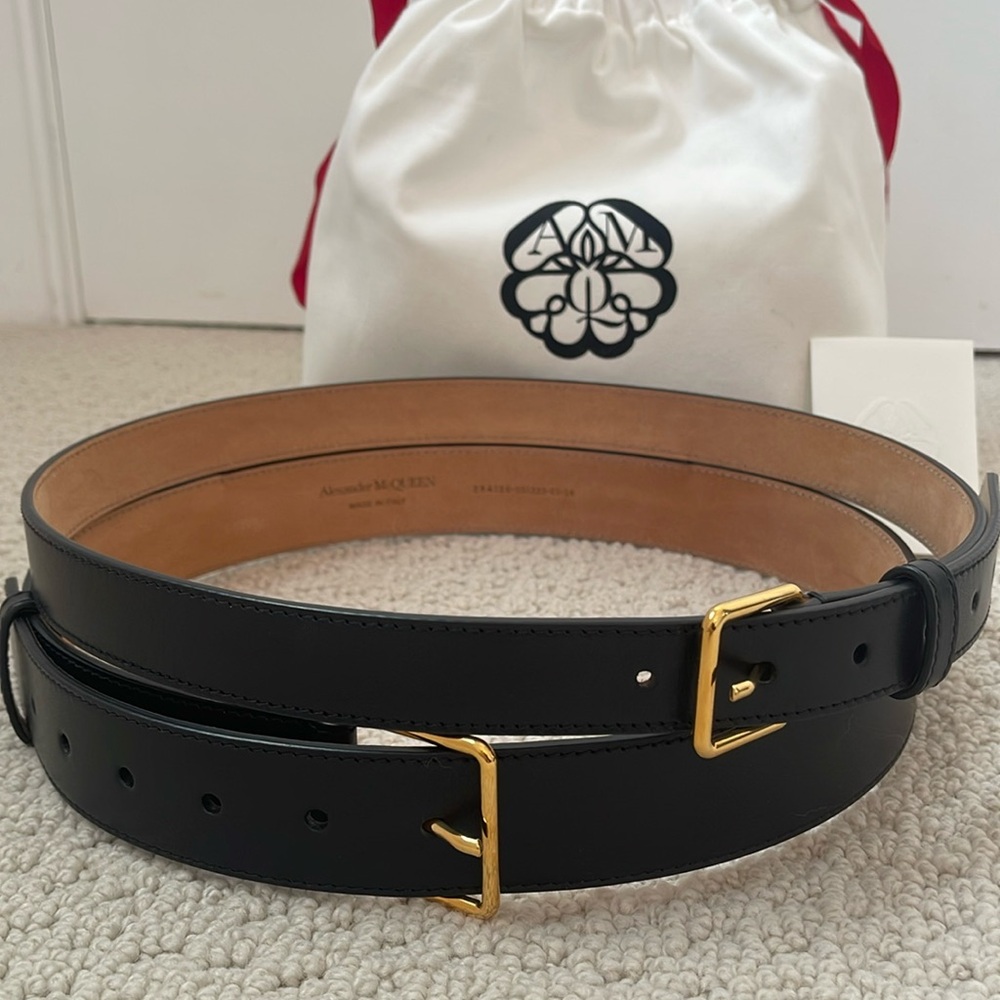 Alexander McQueen Double Leather Belt with Gold Hardware Size 85 cm/33.5 inch